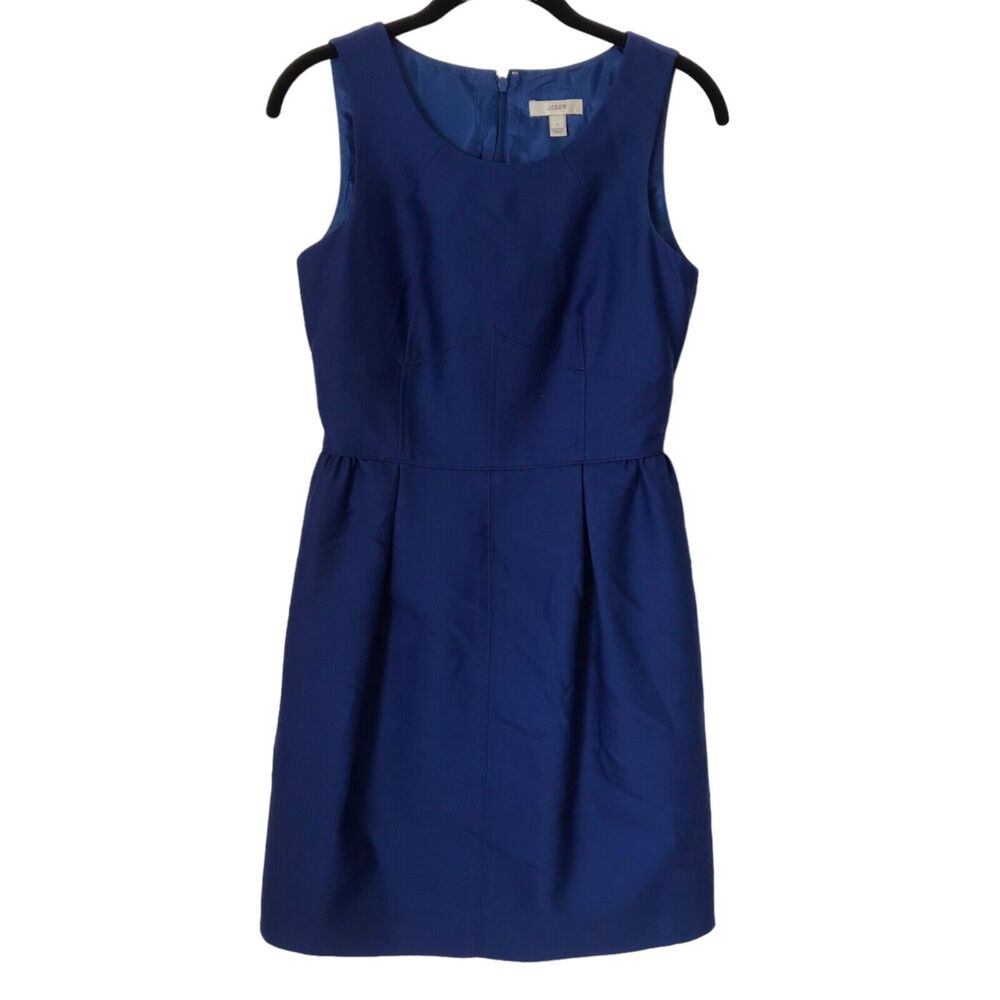 J.Crew Dress Size 2 Allie In Festival Blue Wool Silk Blend Sleeveless Sheath